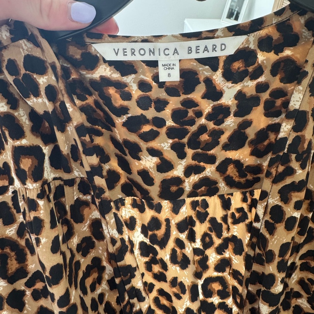 Veronica Beard Silk Crepe Arielle Dress Leopard print V neck dress size 8